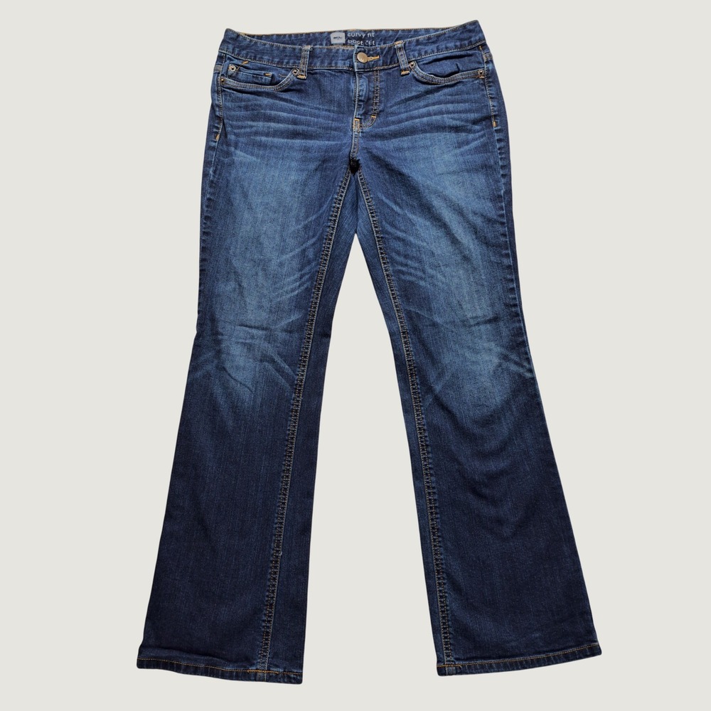 Mossimo Bootcut Jeans Women 10S Blue Excellent Curvy Fit Dark Wash Short Inseam